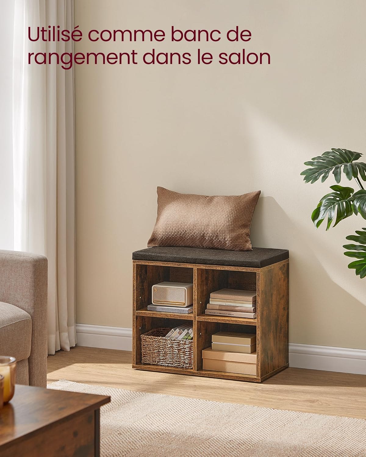 Banc à Chaussures 4 Paires Rustique - vue d'ensemble