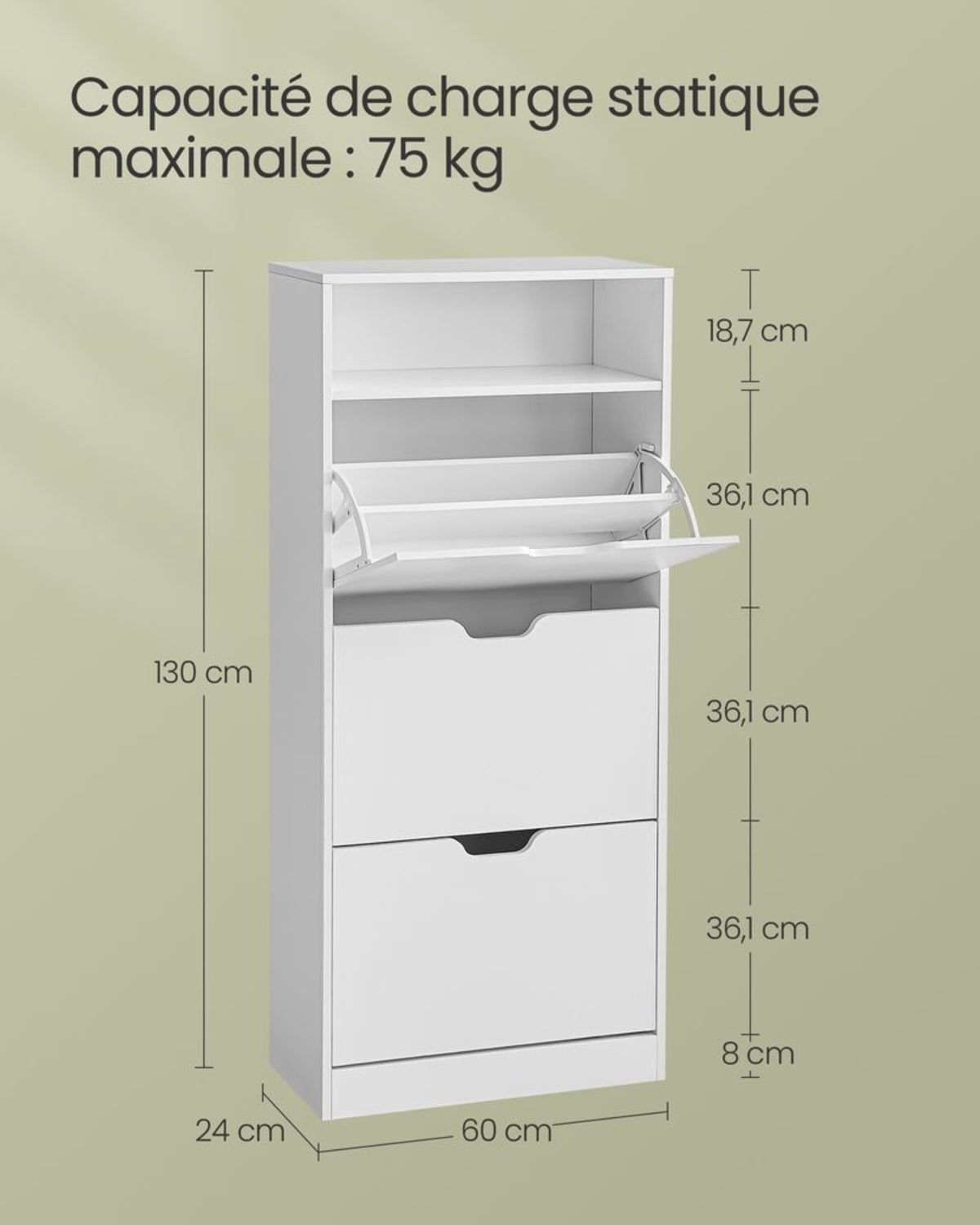 Meuble à Chaussures Entrée 130cm Blanc dimensions