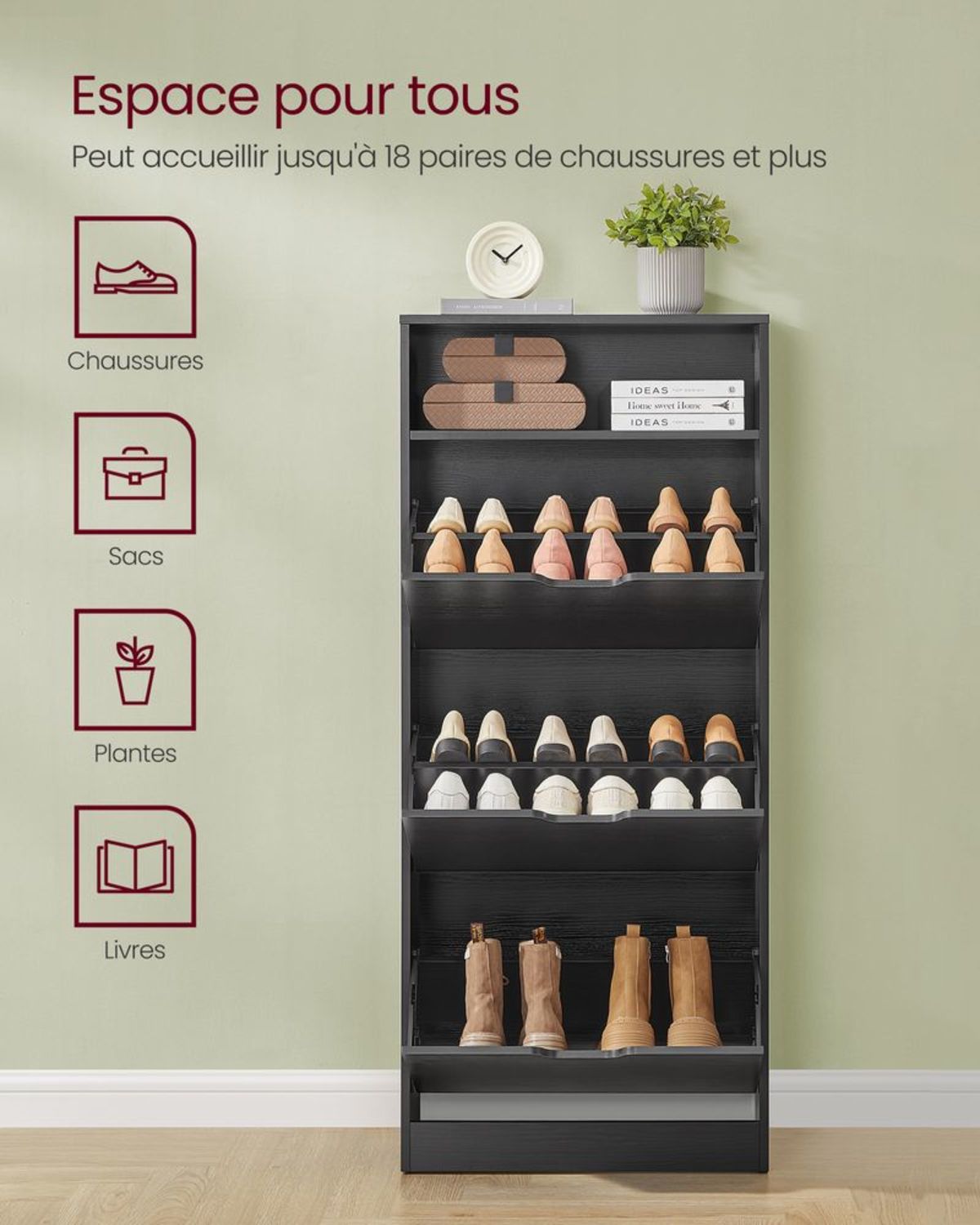 Meuble à Chaussures Entrée 130cm Noir capacité de rangement