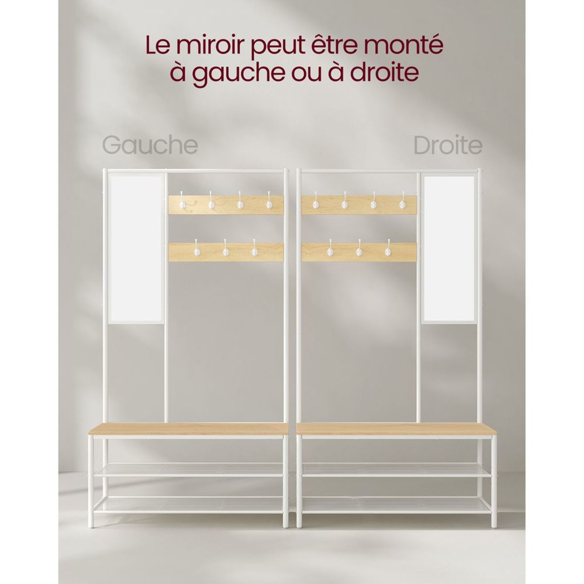 Porte-Manteaux à Chaussures Miroir Blanc capacité de rangement
