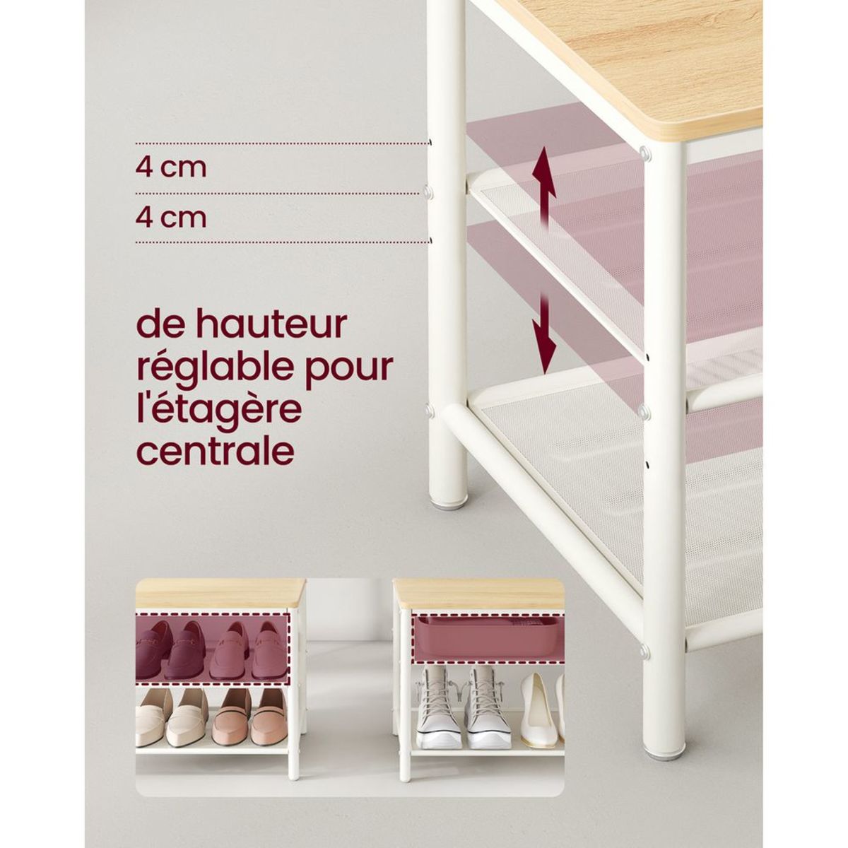 Porte-Manteaux à Chaussures Miroir Blanc détail de l'étagère", "Porte-Manteaux à Chaussures Miroir Blanc position du miroir, "Porte-Manteaux à Chaussures Miroir Blanc composition", "Porte-Manteaux à Chaussures Miroir Blanc miroir net