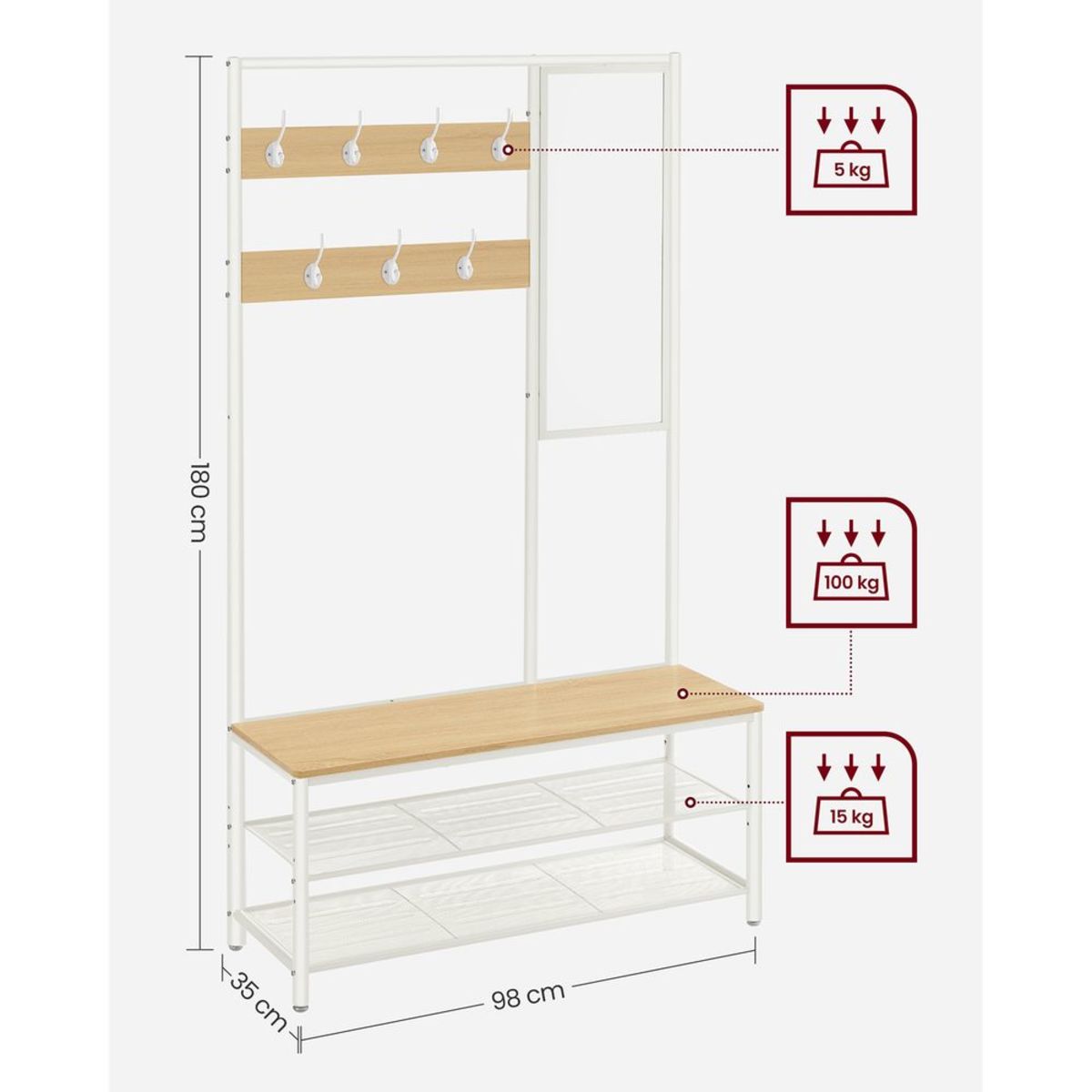 Porte-Manteaux à Chaussures Miroir Blanc dimensions