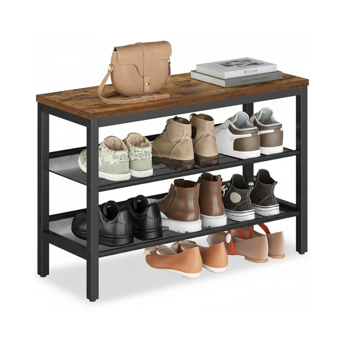 Banc à Chaussures 2 Étagères Industriel Rustique