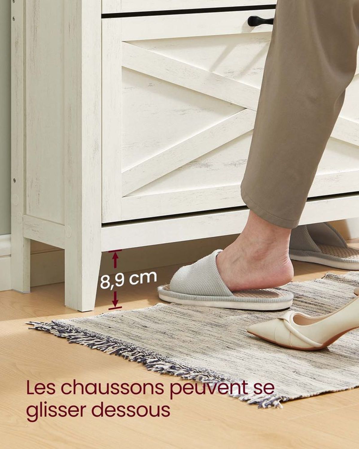 Meuble à Chaussures Basculant Style Campagne Blanc
