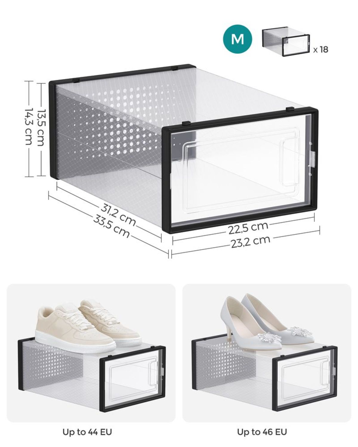 Boîtes à Chaussures Transparentes Empilables Noir