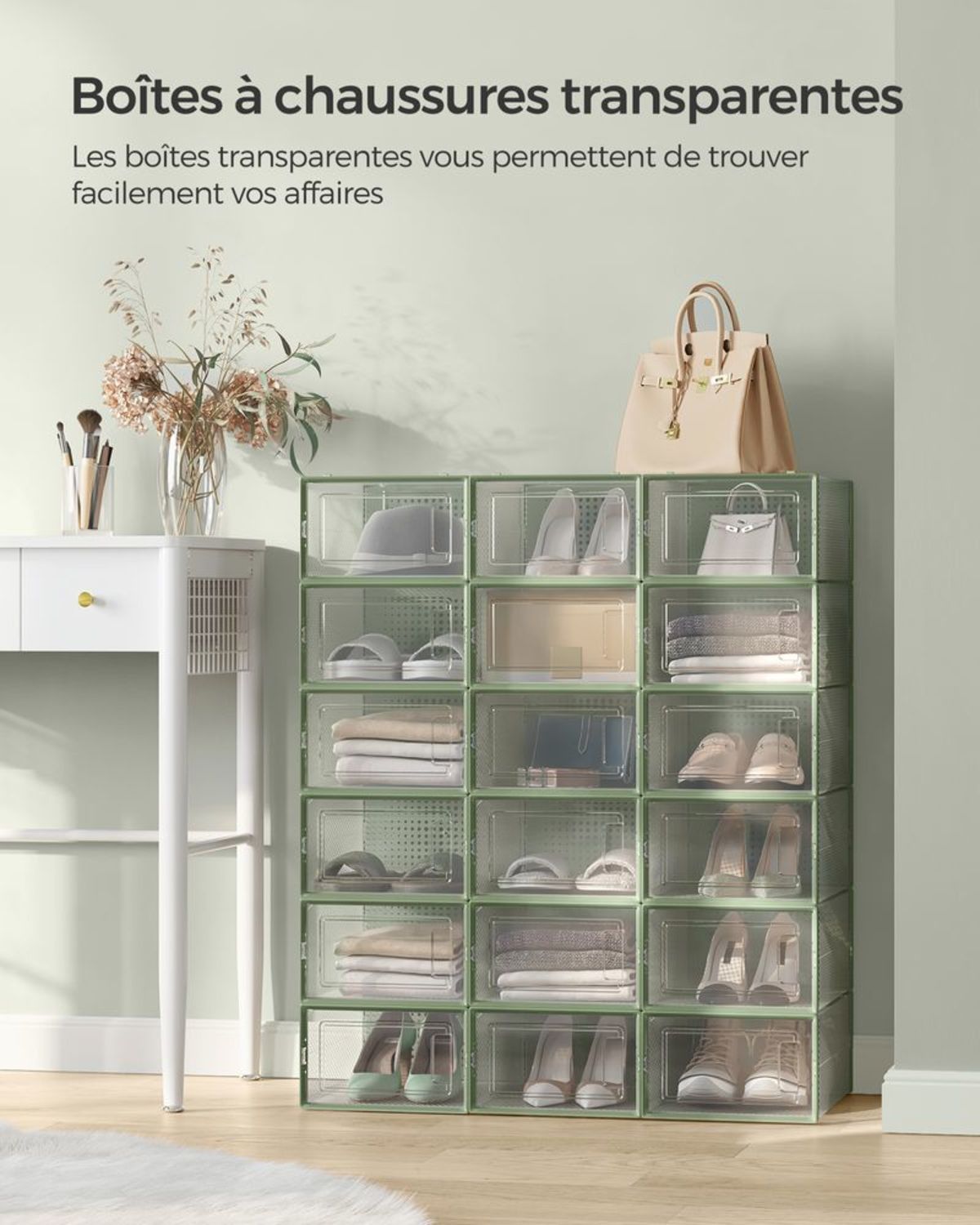 Boîtes à Chaussures Transparentes Empilables Vert