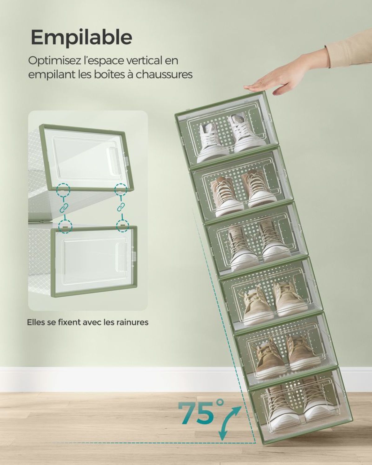 Boîtes à Chaussures Transparentes Empilables Vert