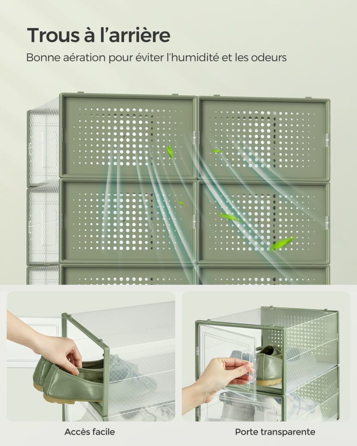 Boîtes à Chaussures Transparentes Empilables Vert