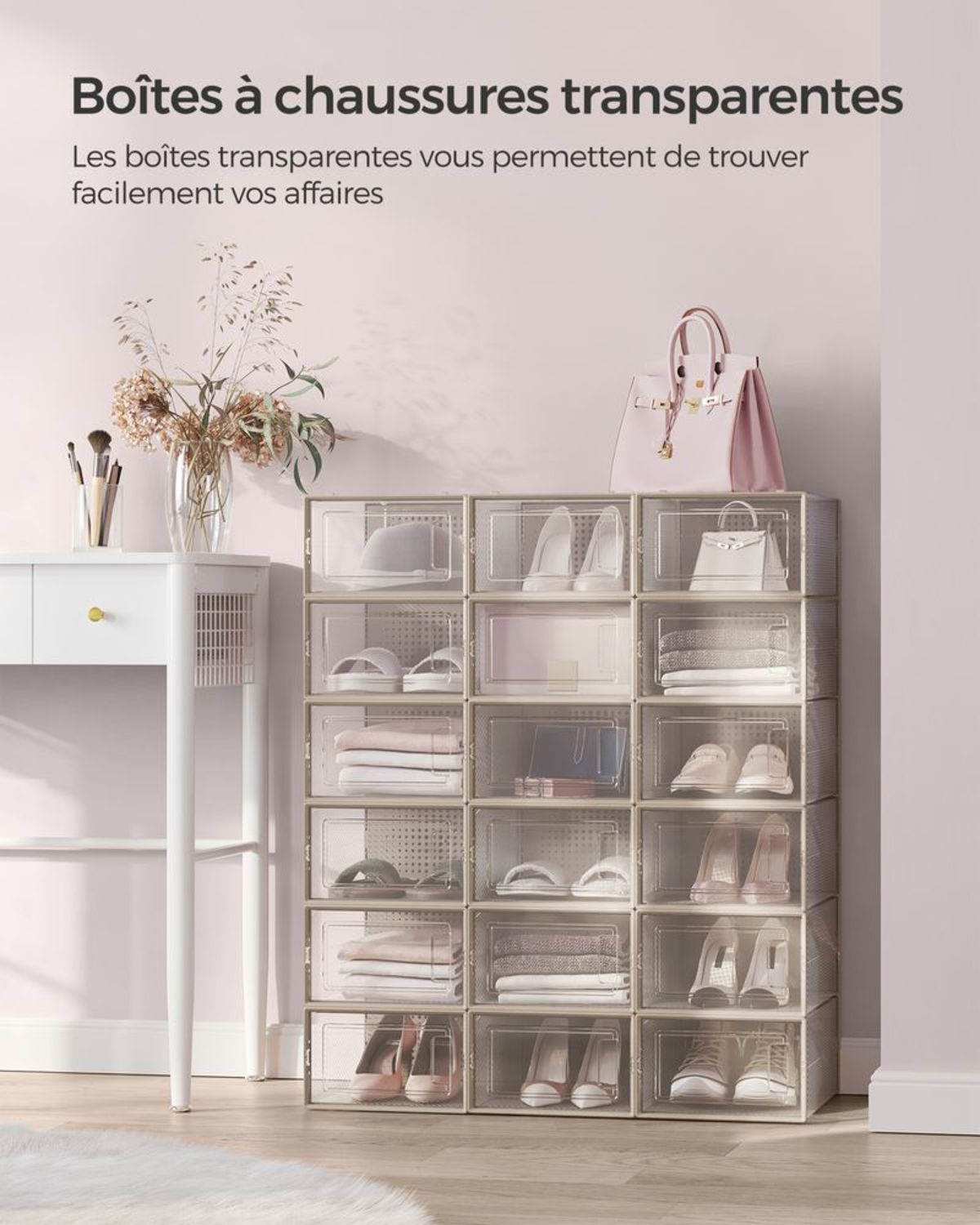 Boîtes à Chaussures Transparentes Empilables Beige
