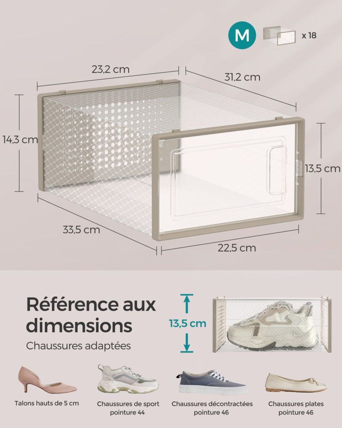 Boîtes à Chaussures Transparentes Empilables Beige