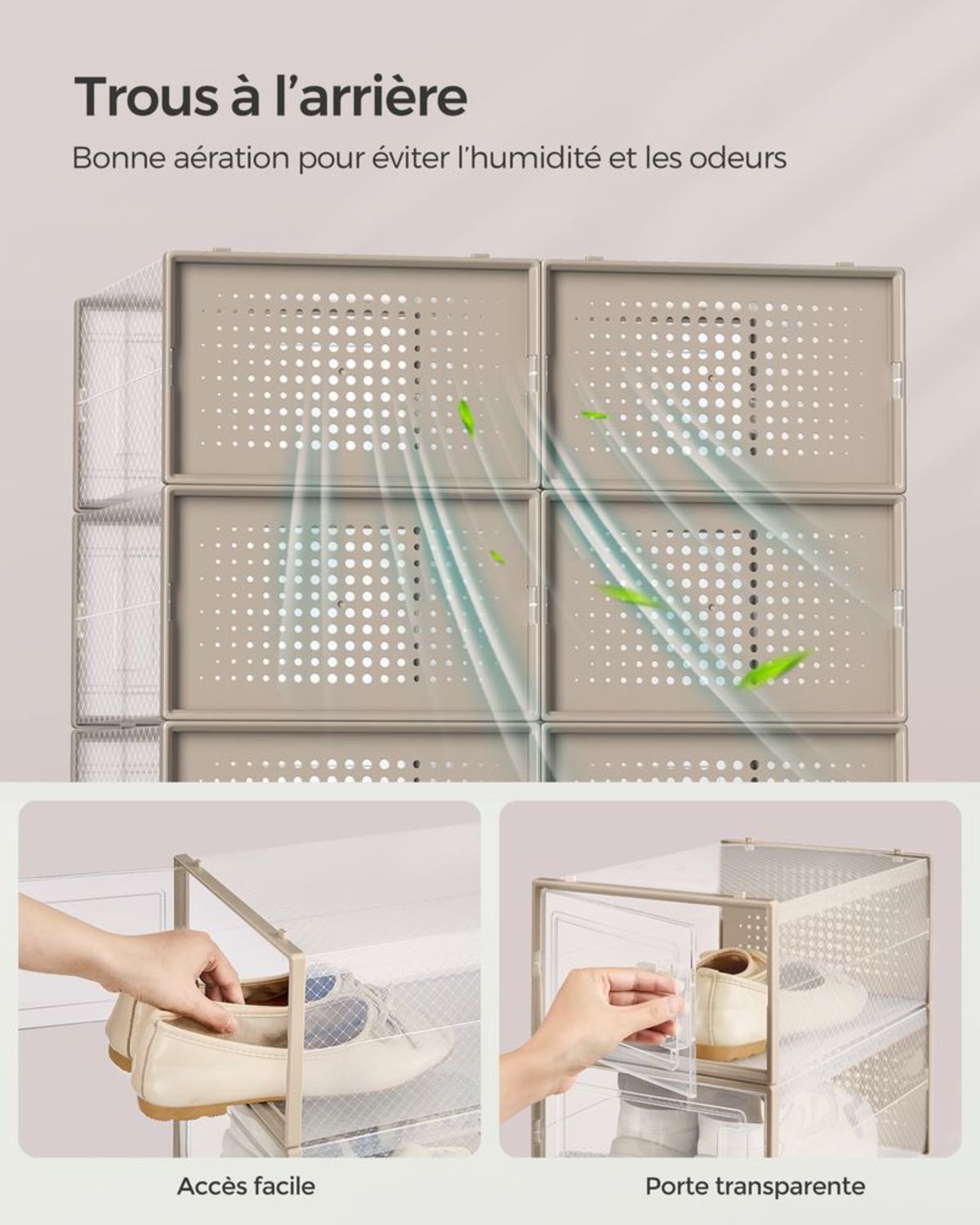 Boîtes à Chaussures Transparentes Empilables Beige