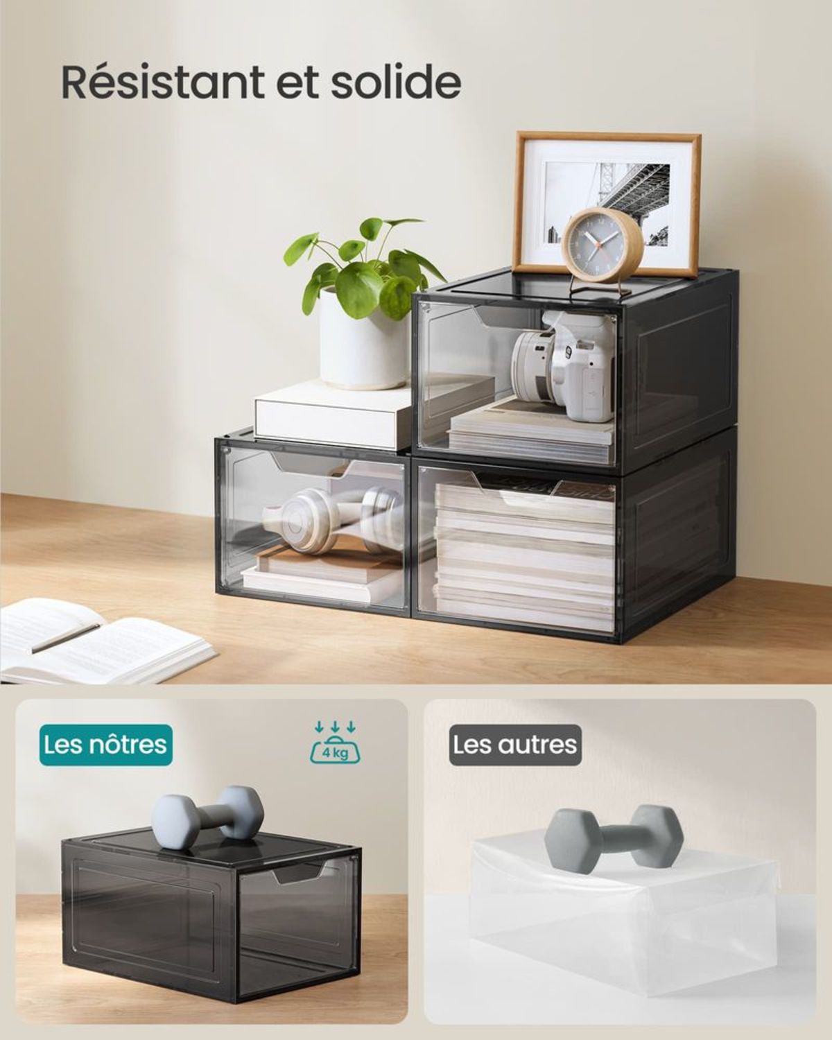 Boîtes à Chaussures Transparentes Magnétiques Noir