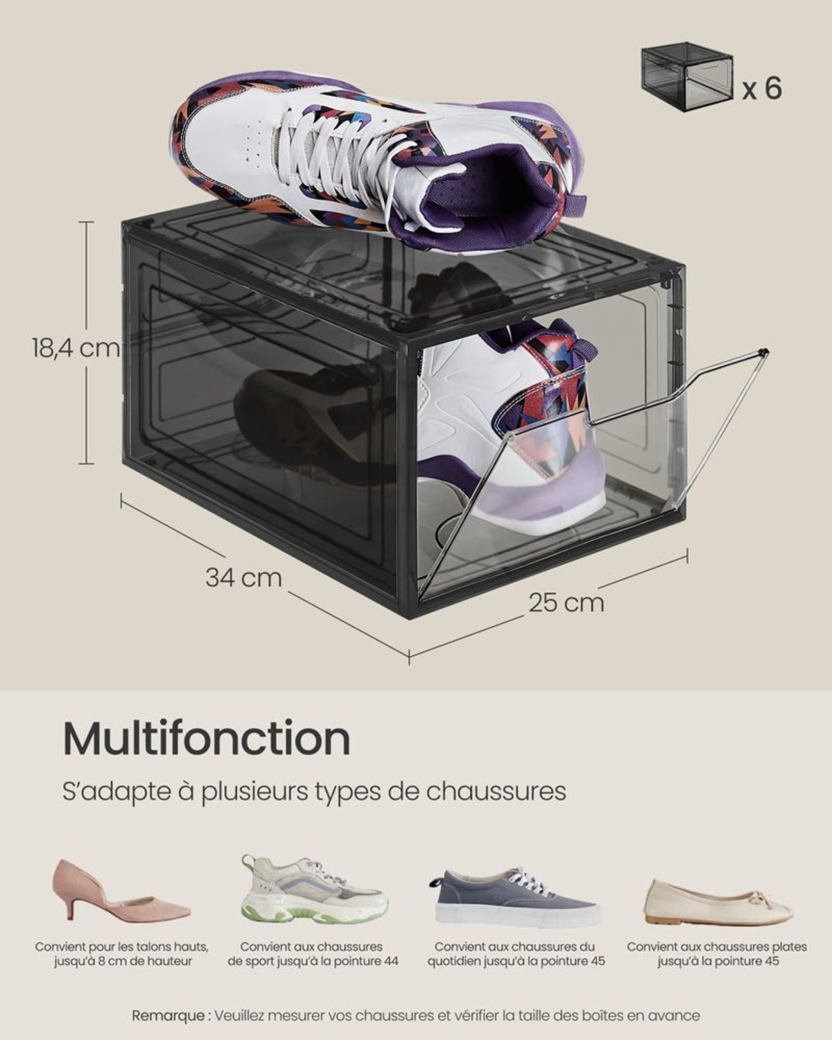 Boîtes à Chaussures Transparentes Magnétiques Noir