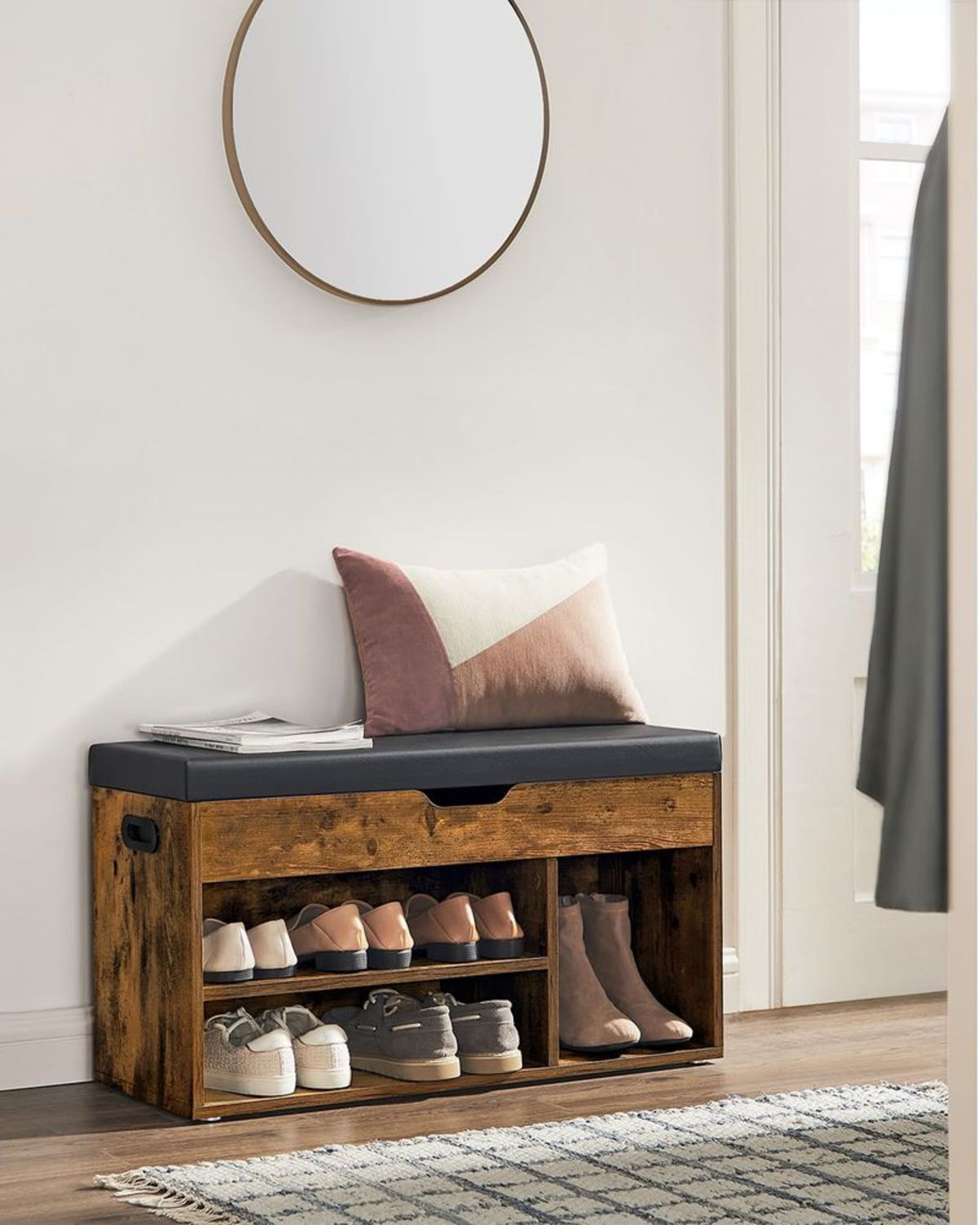 Banc à Chaussures Rembourré Rustique 80 cm