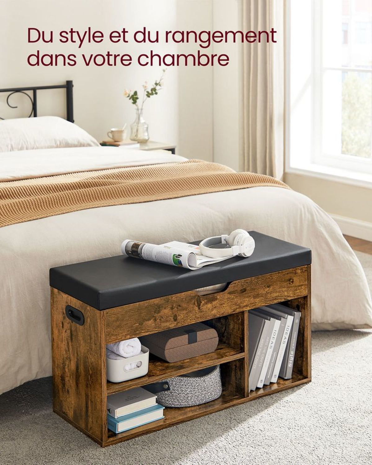 Banc à Chaussures Rembourré Rustique 80 cm