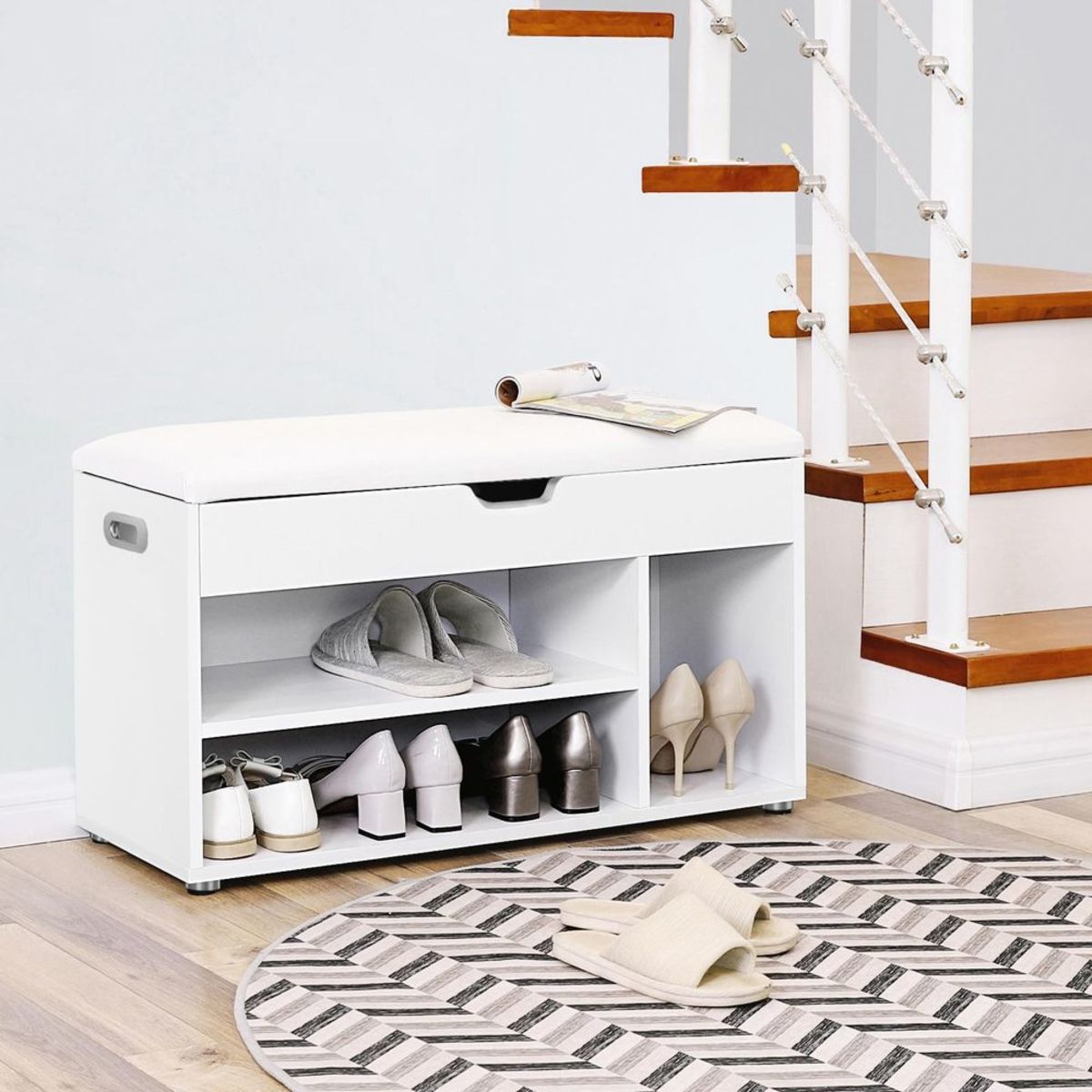 Banc à Chaussures Rembourré Blanc 80 cm