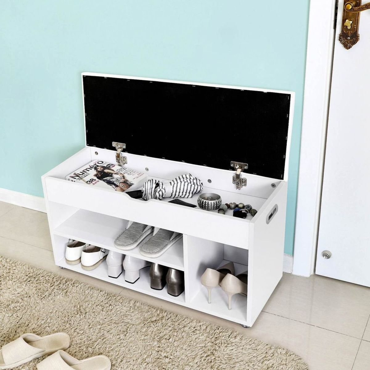 Banc à Chaussures Rembourré Blanc 80 cm