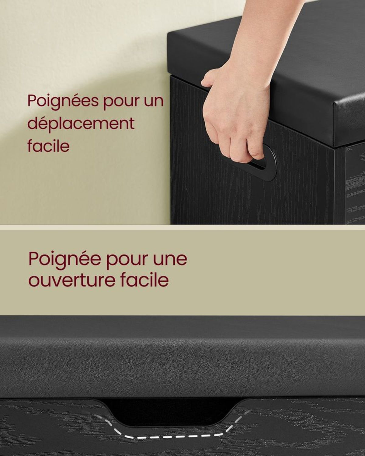 Banc à Chaussures Rembourré Noir 80 cm