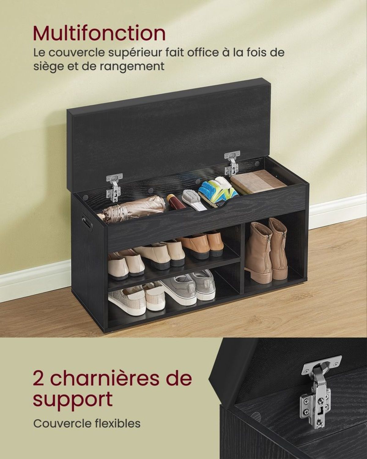 Banc à Chaussures Rembourré Noir 80 cm
