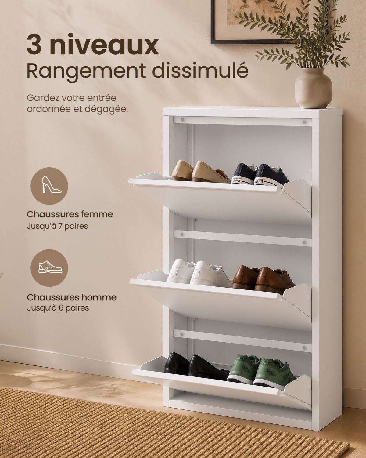 Meuble à Chaussures Extra Plat 15 cm Blanc