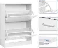 Meuble à Chaussures 2 Portes Blanc - détail finition blanc mat
