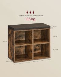 Banc à Chaussures 4 Paires Rustique - dimensions