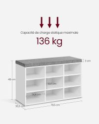 Banc à Chaussures 9 Paires Blanc - dimensions