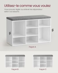 Banc à Chaussures 9 Paires Blanc - intérieur compartiments