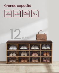 Banc à Chaussures 12 Paires Rustique - capacité de rangement