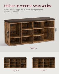 Banc à Chaussures 12 Paires Rustique - vue d'angle