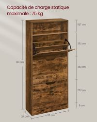Meuble à Chaussures Entrée 130cm Rustique dimensions