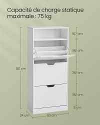 Meuble à Chaussures Entrée 130cm Blanc dimensions