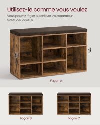 Banc à Chaussures 9 Paires Rustique intérieur compartiments