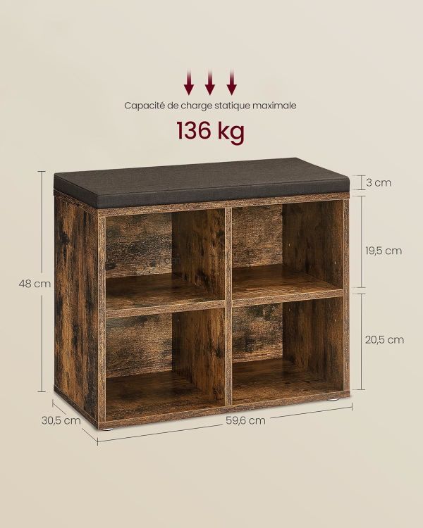 Banc à Chaussures 4 Paires Rustique