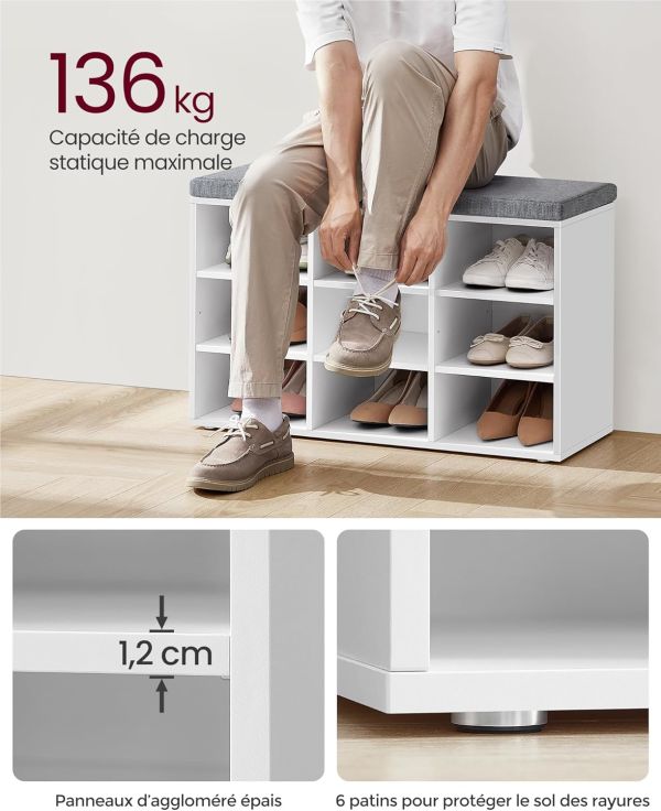Banc à Chaussures 9 Paires Blanc