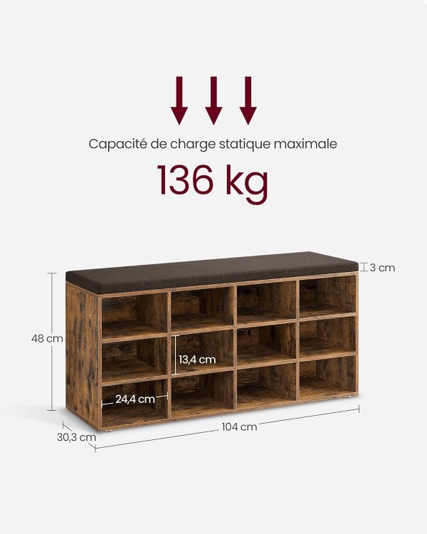 Banc à Chaussures 12 Paires Rustique