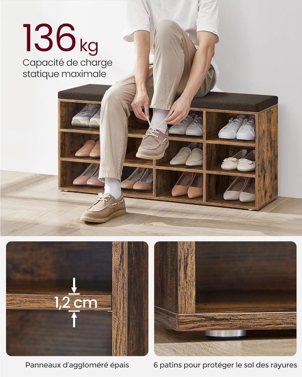 Banc à Chaussures 12 Paires Rustique