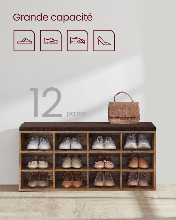 Banc à Chaussures 12 Paires Rustique