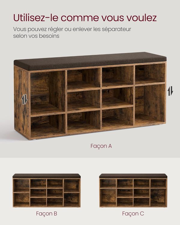Banc à Chaussures 12 Paires Rustique