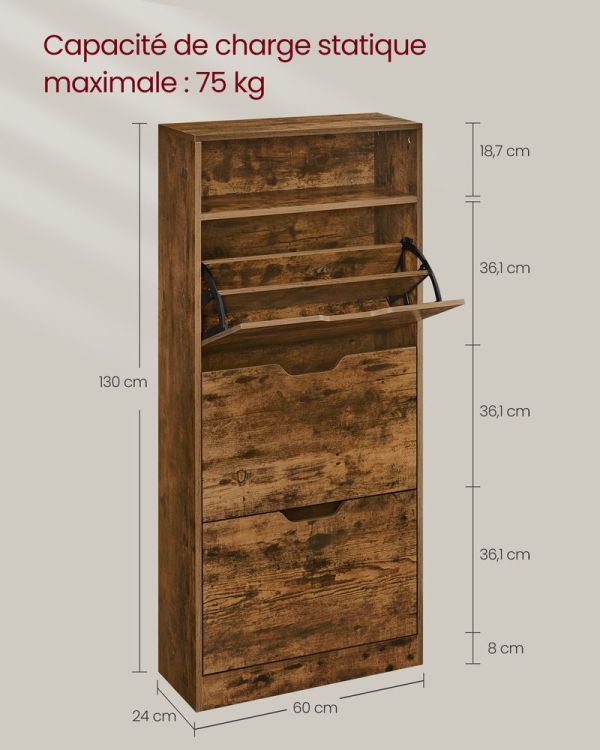 Meuble à Chaussures Entrée 130cm Rustique