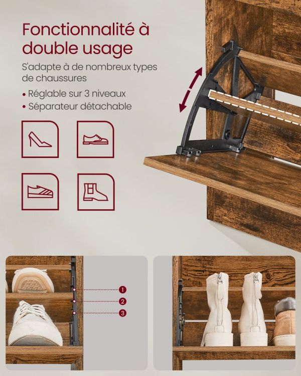 Meuble à Chaussures Entrée 130cm Rustique