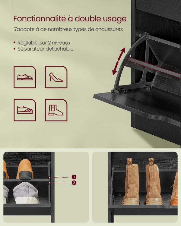 Meuble à Chaussures Entrée 130cm Noir
