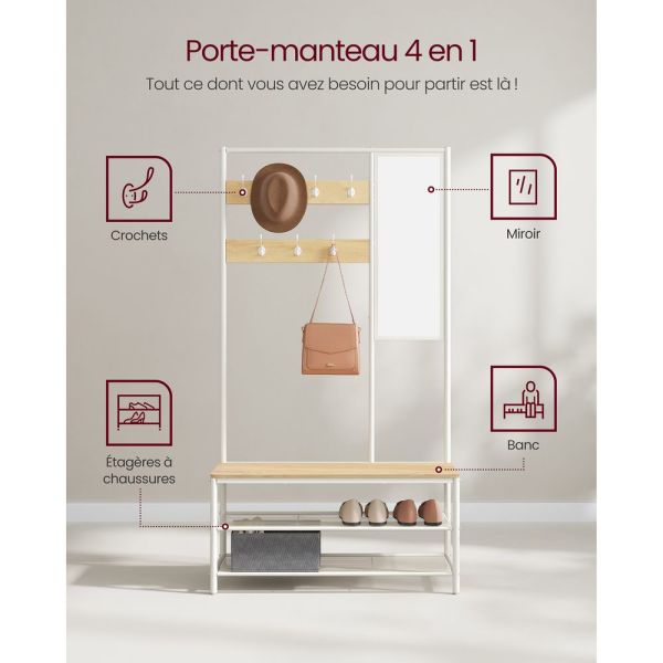 Porte-Manteaux à Chaussures Miroir Blanc