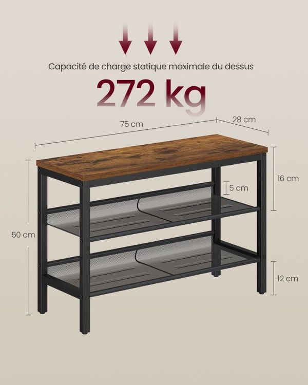 Banc à Chaussures 2 Étagères Industriel Rustique