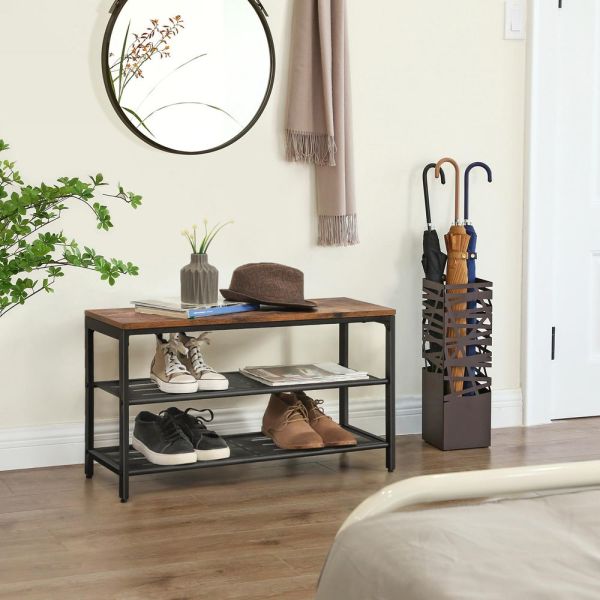 Banc à Chaussures Industriel Bois & Métal Rustique