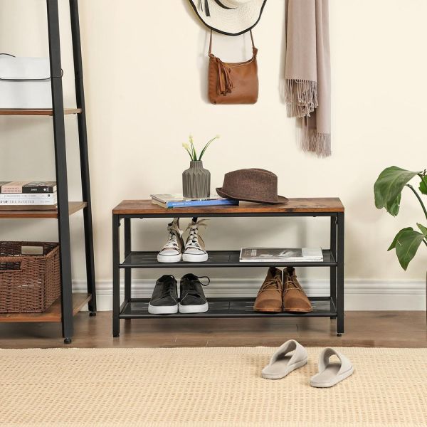 Banc à Chaussures Industriel Bois & Métal Rustique