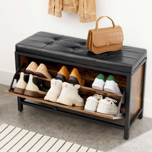 Banc à Chaussures Industriel Cuir Noir