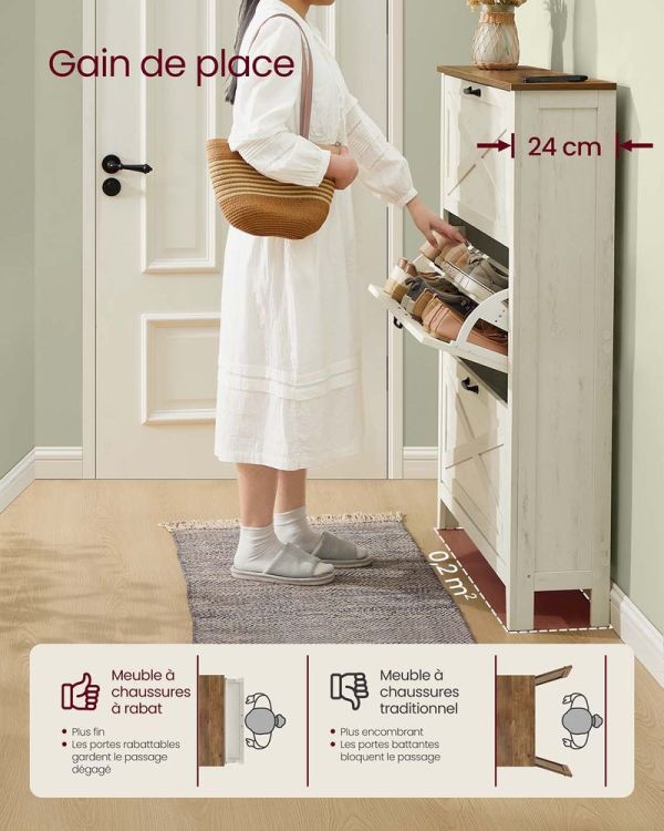Meuble à Chaussures Basculant Style Campagne Blanc