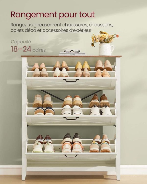 Meuble à Chaussures Basculant Style Campagne Blanc
