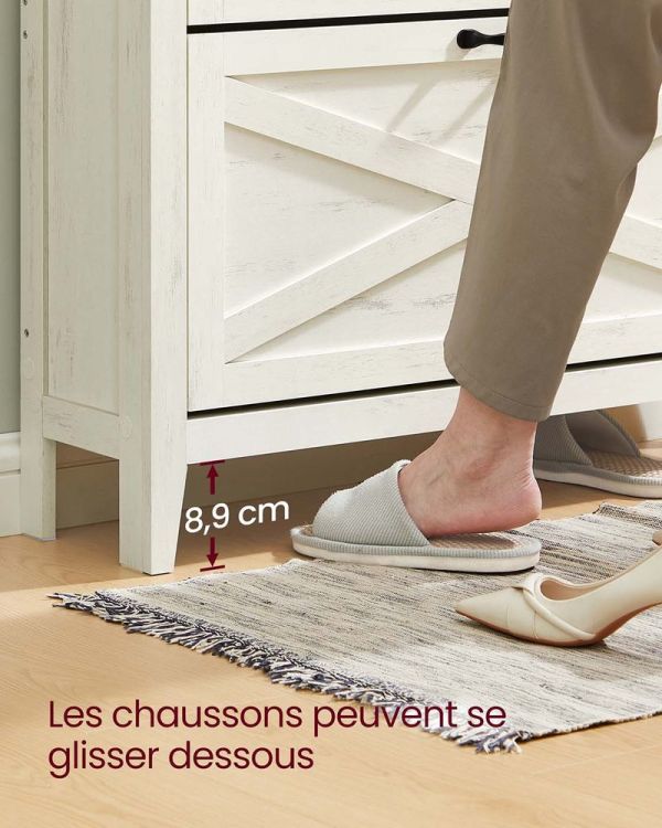 Meuble à Chaussures Basculant Style Campagne Blanc